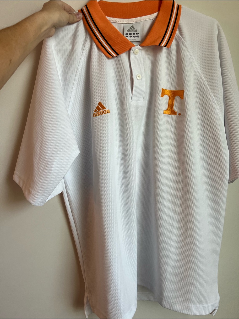 VINTAGE adidas White Polo with Orange Trim and University of Tennessee power T
